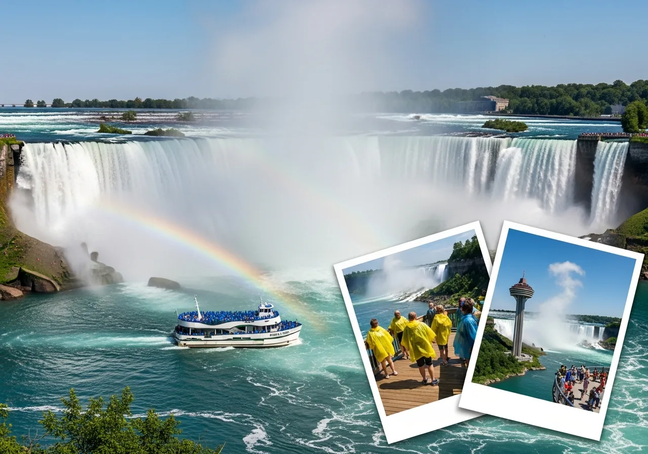 Canadian and American Niagara Falls combo tour with Maid of the Mist, Cave of the Winds, and Skylon Tower