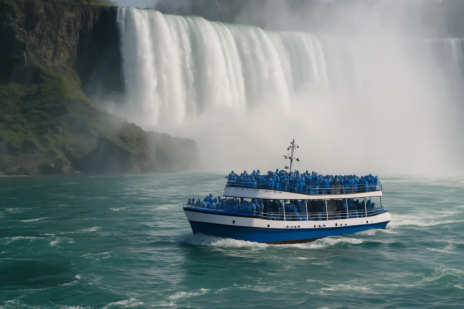 Maid of the Mist boat ride at the base of the falls