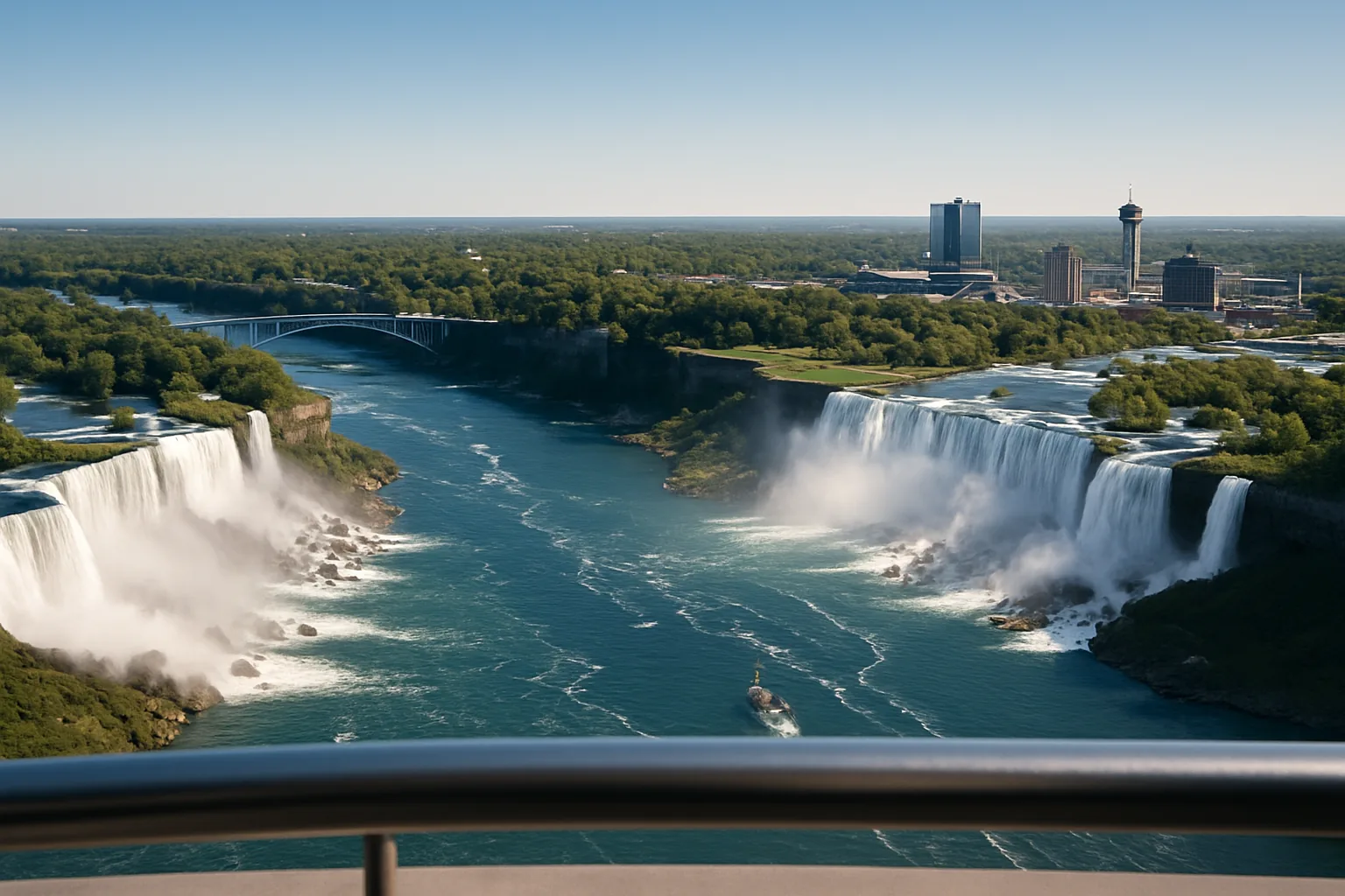 Skylon Tower aerial view of both Niagara falls